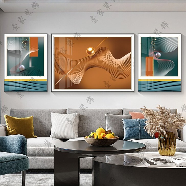 莫兰迪晶瓷画客厅装饰画挂画沙发背景墙三联画...