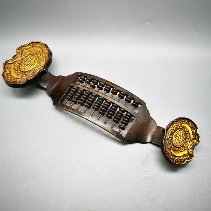 古玩铜器收藏；鎏金如意算盘；复古工艺，造型...
