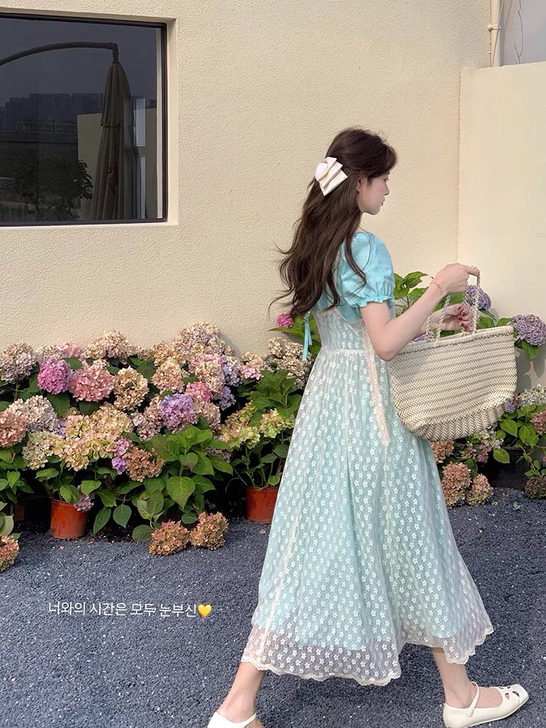 范智乔 v领蕾丝连衣裙女夏季薄款款长款裙子...