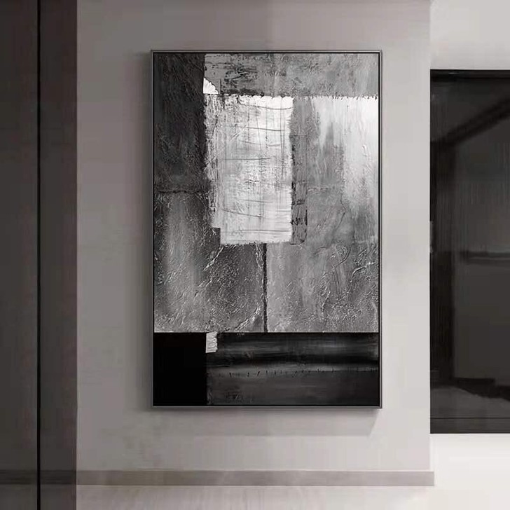 北欧抽象黑白灰色调色块大幅装饰画挂画客厅玄...