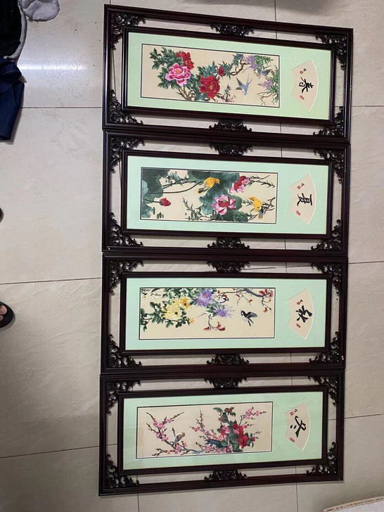 【出】全套刺绣画4幅 春夏秋冬。 九成新 ...