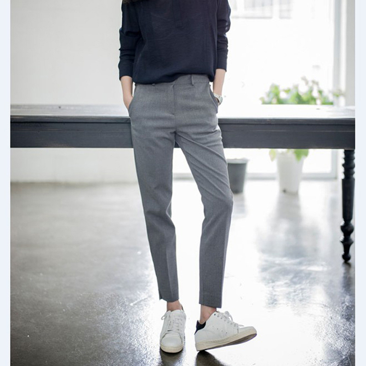 韩国小脚九分西装裤女春夏秋季修身显瘦正装烟...