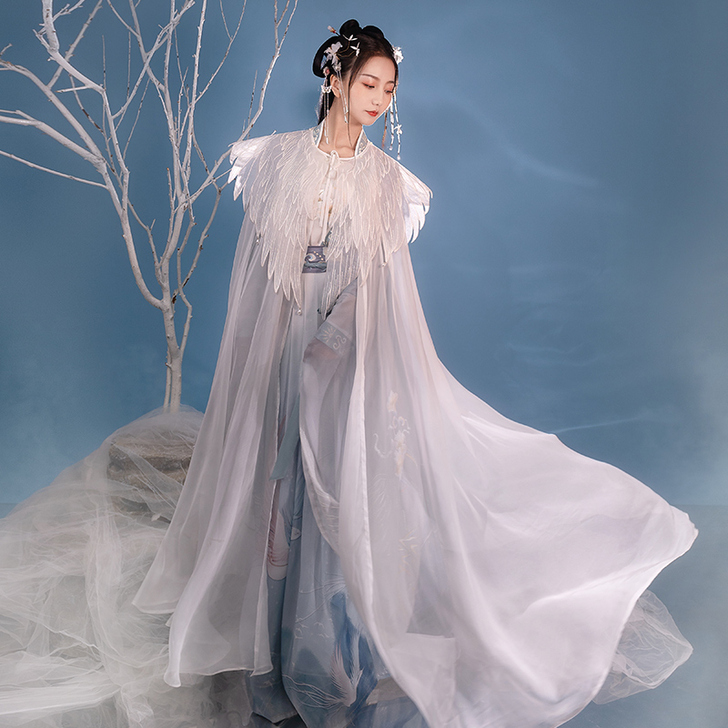 寻景记汉服【比翼鸟斗篷】原创刺绣网纱披风中...