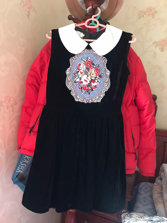 全新洛丽塔暗黑宫廷风黑色丝绒无袖娃娃领公主裙