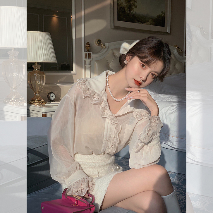 范智乔 【微醺甜酒】百搭雪纺皱荷叶边浪漫长...