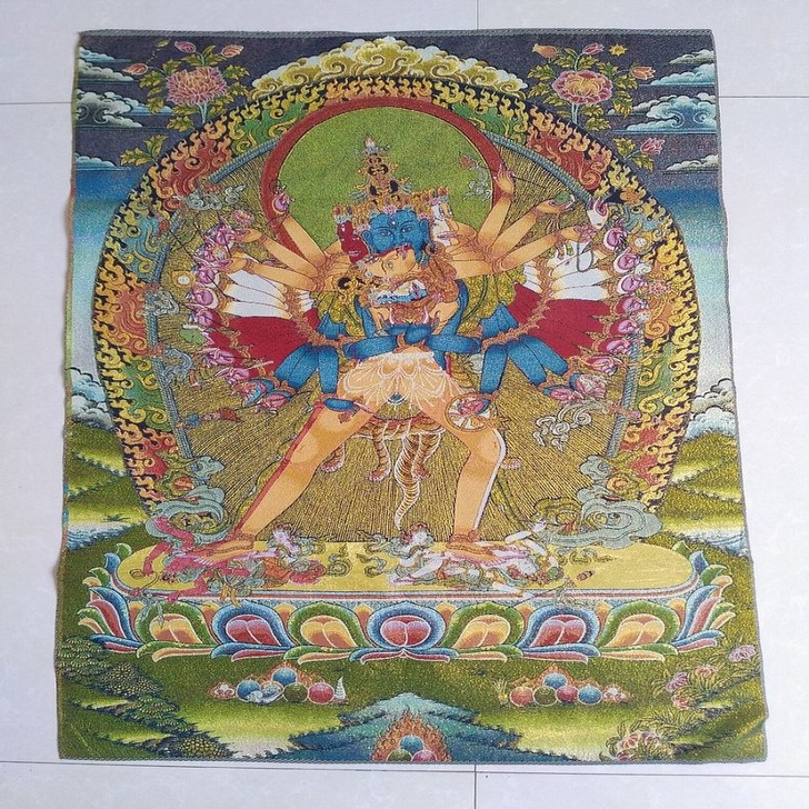 （结缘）西藏丝织锦画刺绣画 藏佛密宗佛像 ...