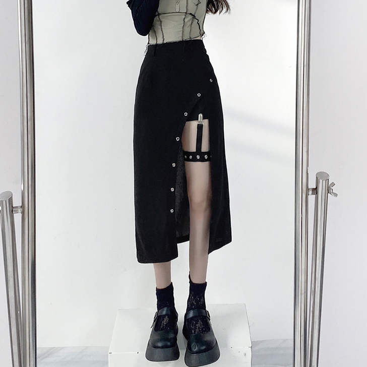 ROCKMORE暗黑系特色腿环设计高开叉半...