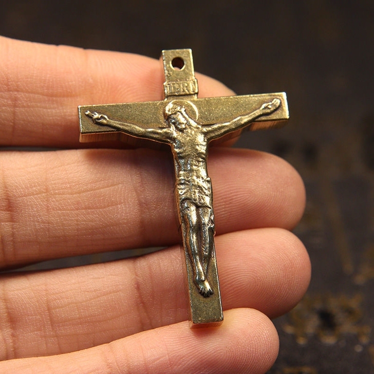 纯铜上帝耶稣十字架项链吊坠钥匙扣挂件基督宗...