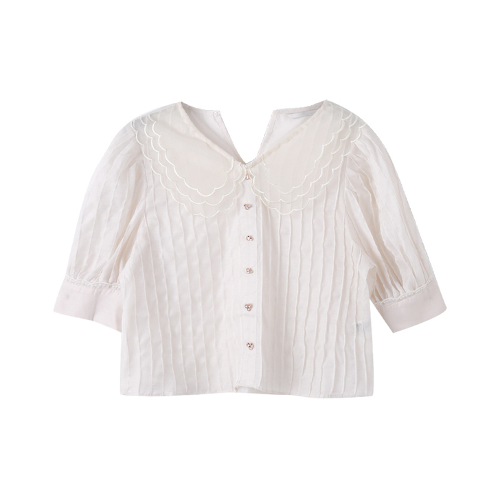 2020春夏新款韩版宽松泡泡袖网纱上衣女甜...