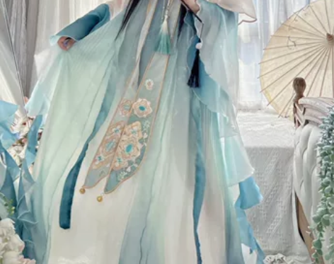 玉术原创汉服女汉元素几妆蓝刺绣齐胸襦裙仙气...