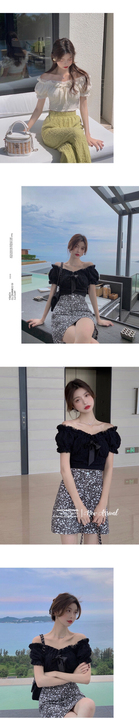 范智乔 一字肩连衣裙女夏锁骨法式复古初恋少...