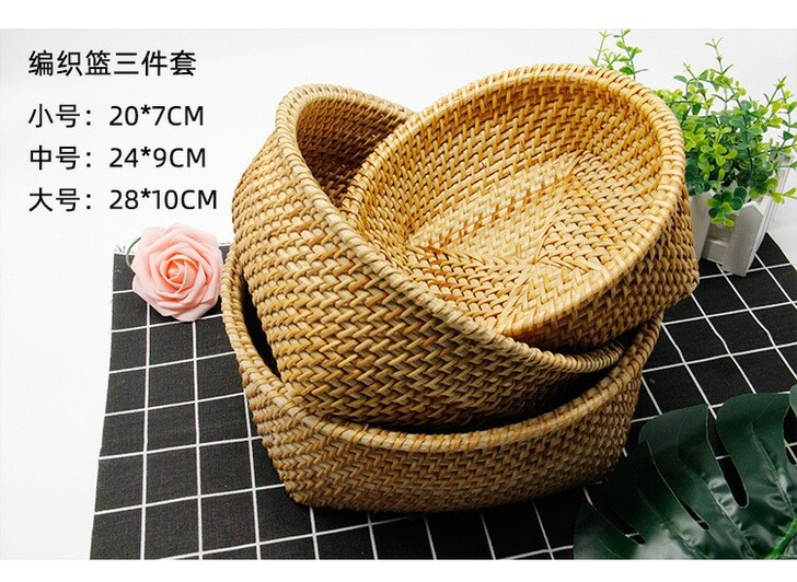 越南藤编桌面收纳筐  风格：中式 材质：藤...