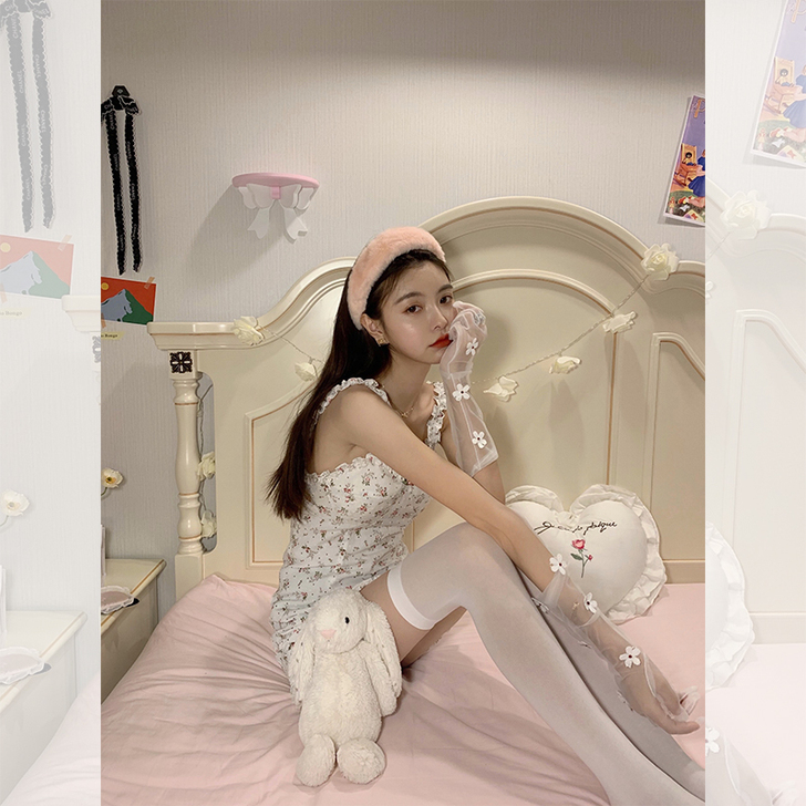范智乔 印花吊带连衣裙女木耳边小清新小个子...