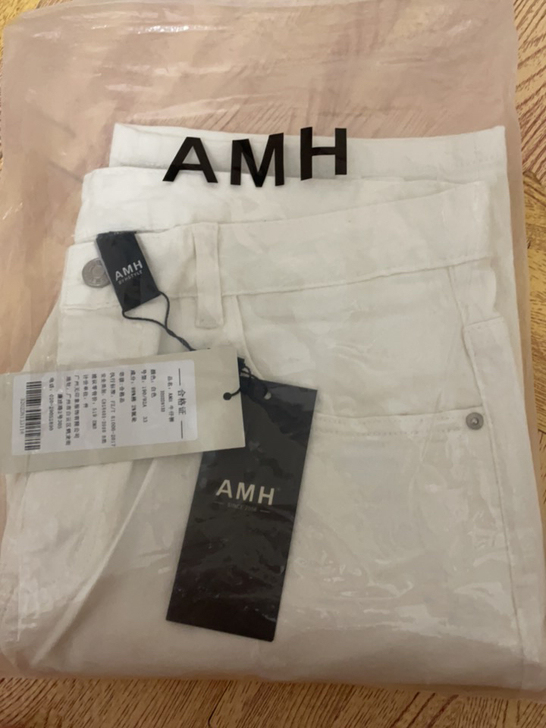 韩都衣舍AMH男士短裤五分裤夏季休闲牛仔白