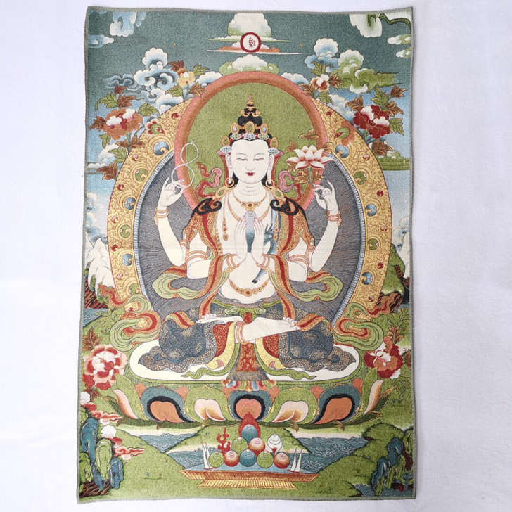 织锦绣图四臂观音  唐卡刺绣画，挂画壁画