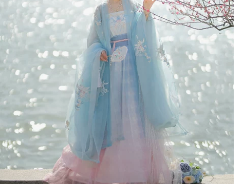 裳云兮原创汉服女【水挼蓝】清新诃子裙大袖衫...