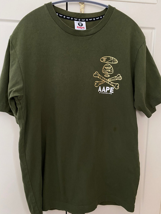 正版日本aape墨绿烫金短袖