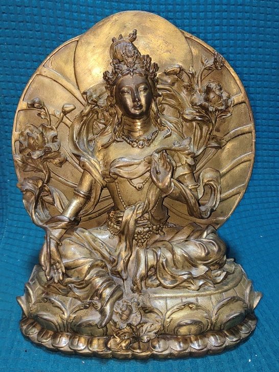 铜佛像绿度母菩萨，高22.5厘米，底经7....