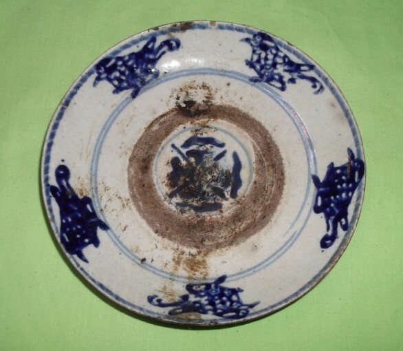 清民青花瓷盘绘五只喜鹊古玩怀旧收藏老物件