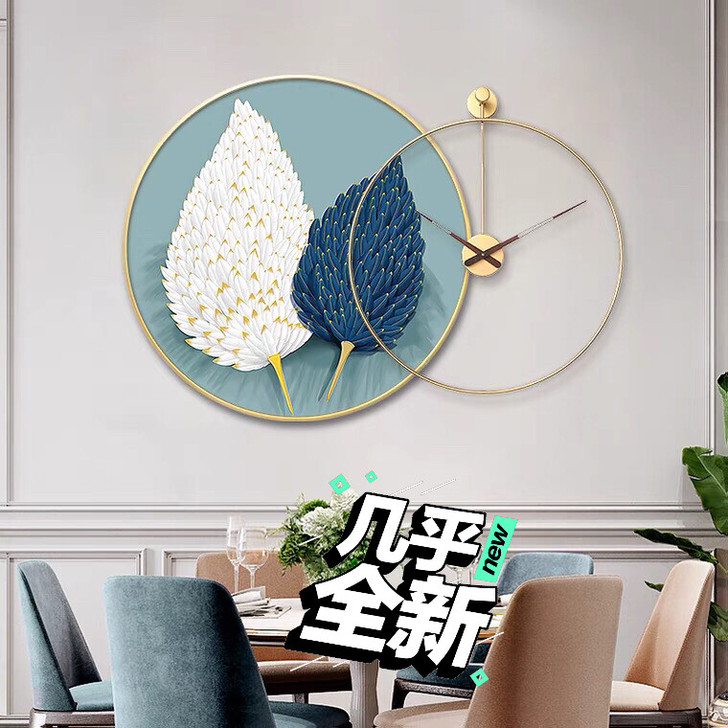 餐厅装饰画挂钟组合挂画入户玄关画现代简约客...