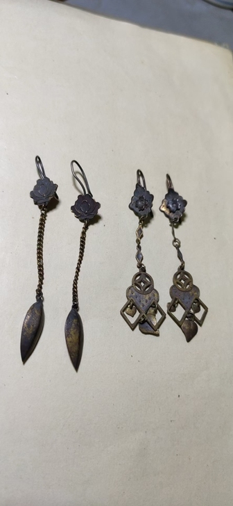 清代鎏金耳环两对完整漂亮