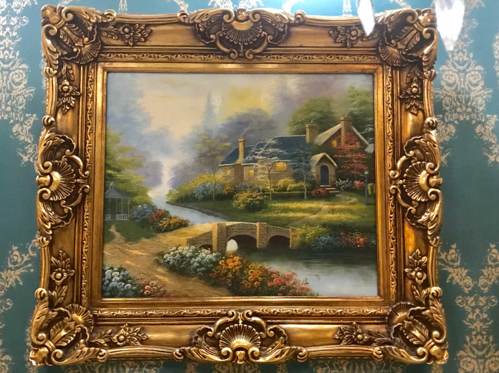 欧式客厅沙发背景墙面美式挂画风景油画人物装...