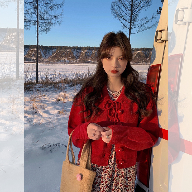 范智乔 毛针织衫,短款可爱娃娃领!现在喜欢...