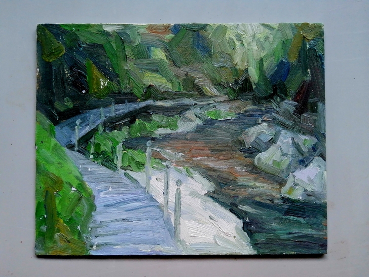 曲径通幽，美院学生作品，手绘布面油画。