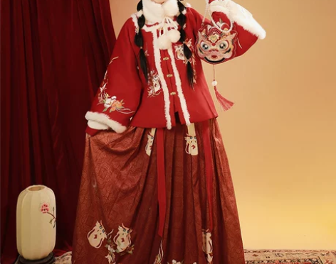 原创明制汉服女拜年秋冬季中国风红色加厚加绒...