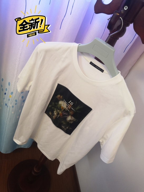 太平鸟专柜男士夏季新款圆领短袖T恤欧根纱印...