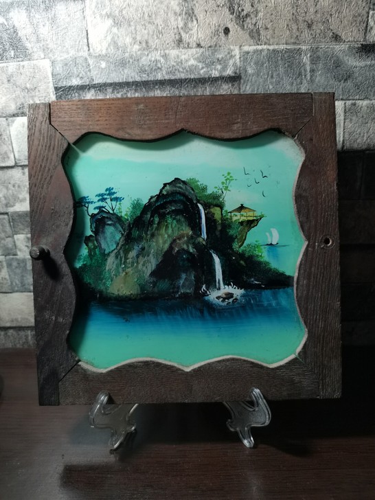 老玻璃画,全美品