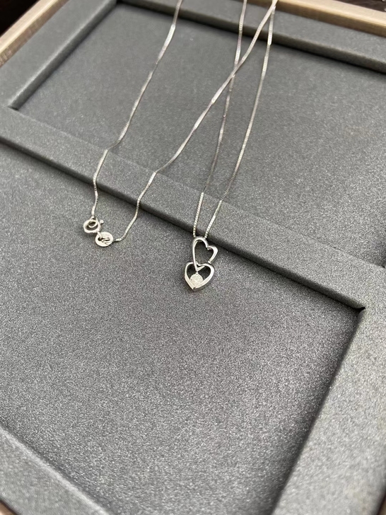 AU750白金钻石项链吊坠 双爱心吊坠 有...
