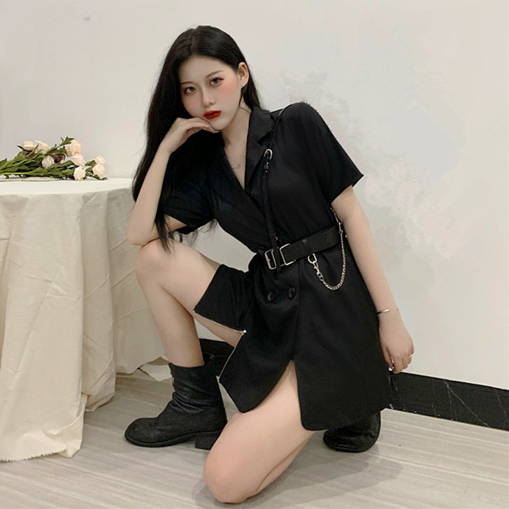酷女孩穿搭超酷蹦迪套装女潮暗黑机能风帅气酷...
