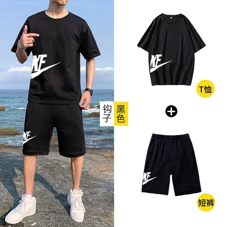 休闲套装男2021新款夏季潮流短袖T恤衫宽...