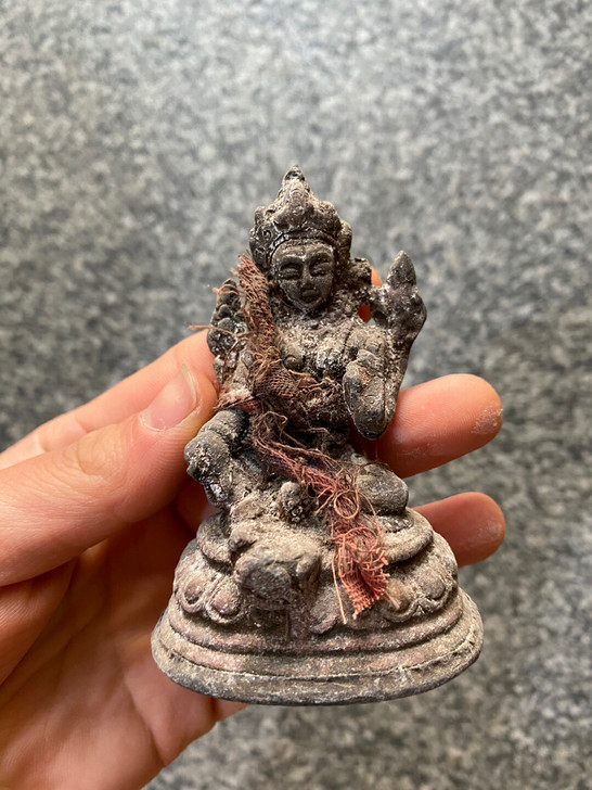 古玩收藏 早起收来的尼泊尔朱砂绿度母铜佛像...