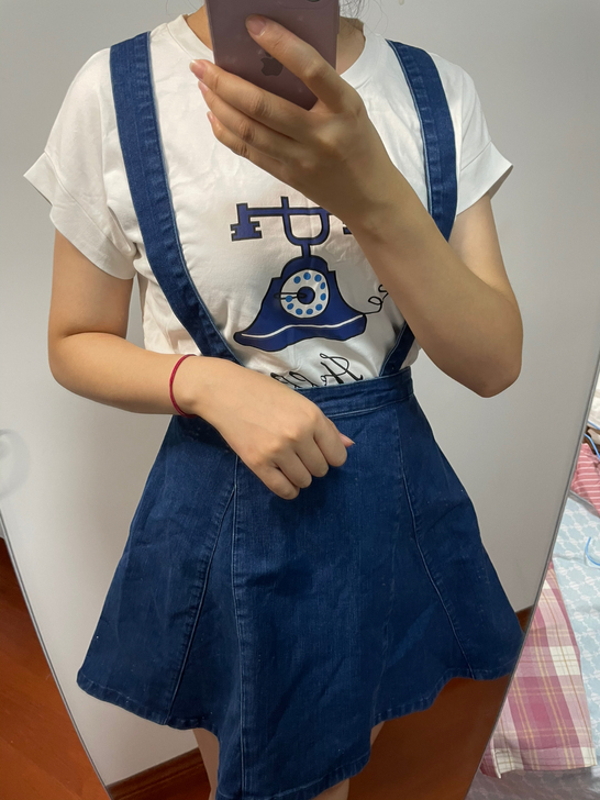 牛仔背带伞裙半身裙