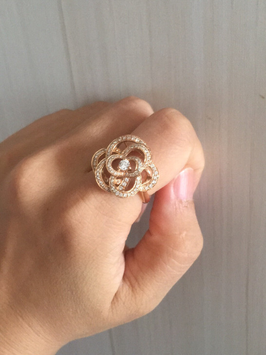 钻石戒指玫瑰花真钻18k金12号圈号超闪5...