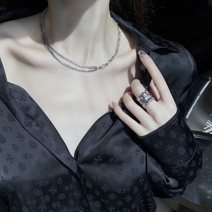 CHICYOU 【叠戴专用】银色钻石拼链条...