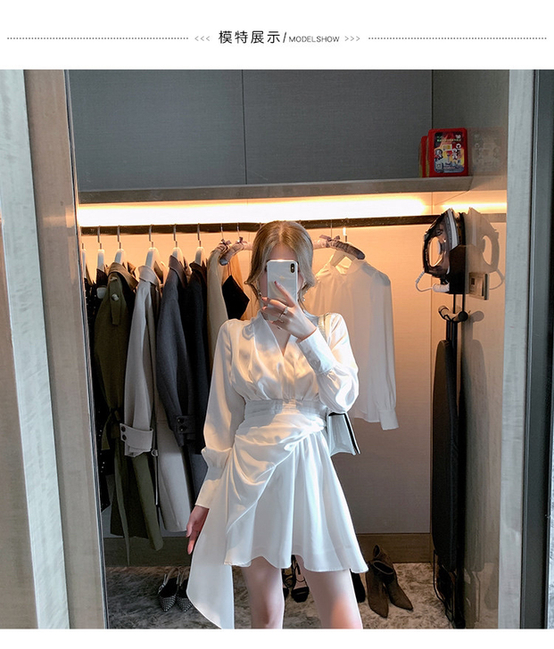 ByYou 夏季白色轻奢缎面v领减龄显瘦连...