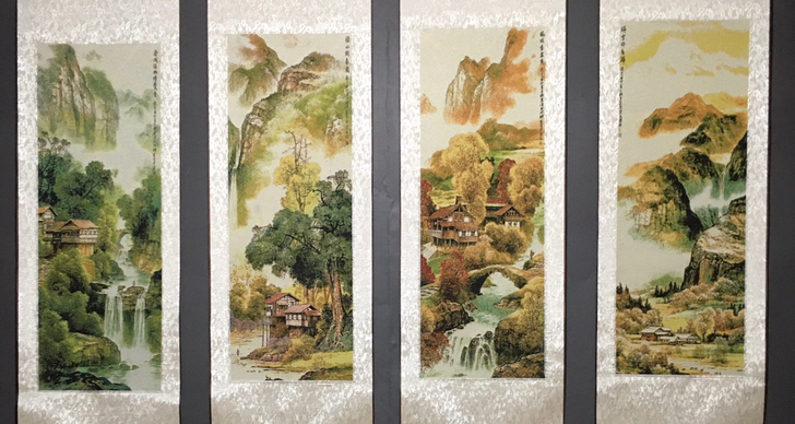 春夏秋冬山水 中堂刺绣画 四条屏。