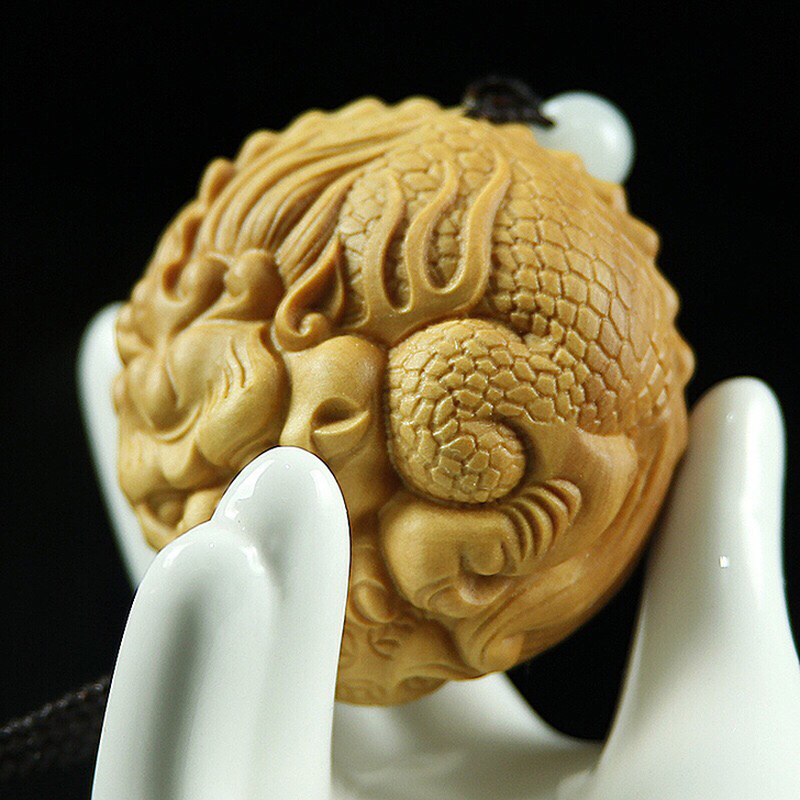黄杨木系列貔恘抱球黄杨木木雕手把件把玩件摆...