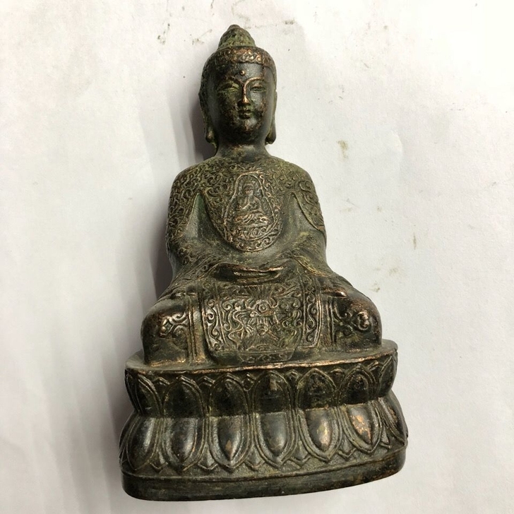 古玩古董收藏 清乾隆年制铜佛像如来佛祖 家...