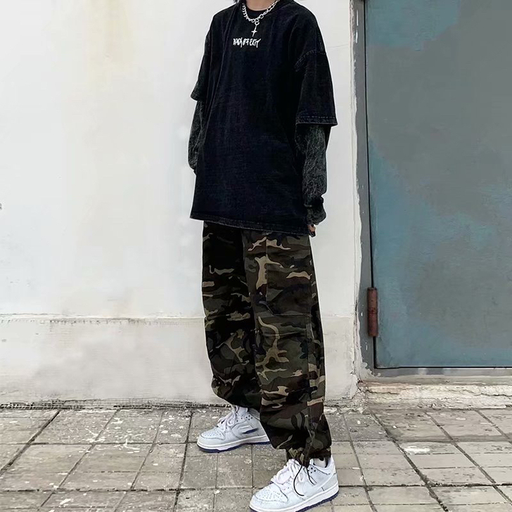 美式痞帅迷彩百搭工装长裤男女潮牌嘻哈街头宽...