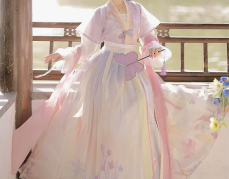 洛苓唐褙子汉服女圆领短衫褶裙原创齐腰中国风...