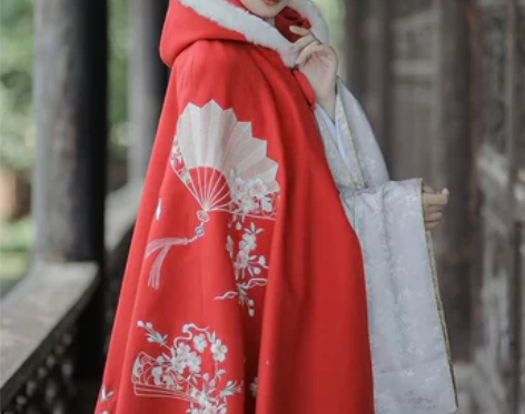 南雅集 汉服 斗篷毛呢中长款秋冬 红色 ...