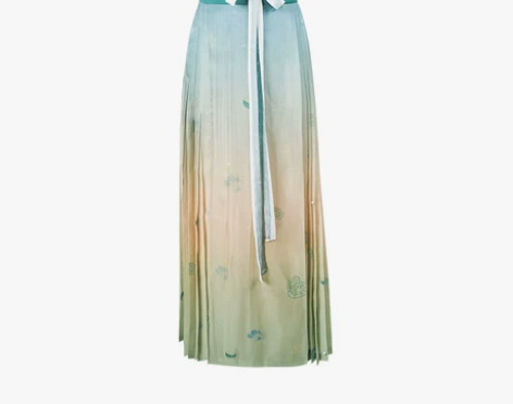 七月夕 柠橘泡泡 双面绣花琵琶袖补服百褶马...