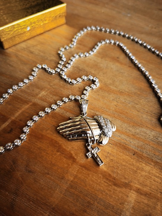 嘻哈说唱BLING 925纯银耶稣祈祷钻石...