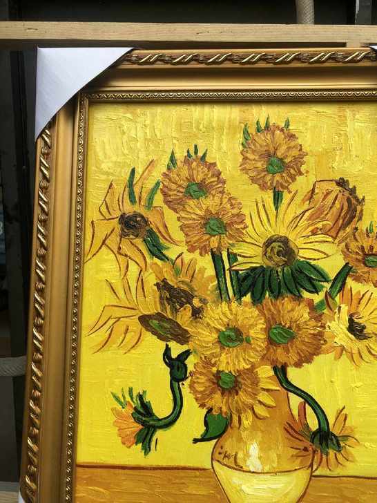 梵高向日葵星空杏花纯手绘油画横版玄关装饰画...