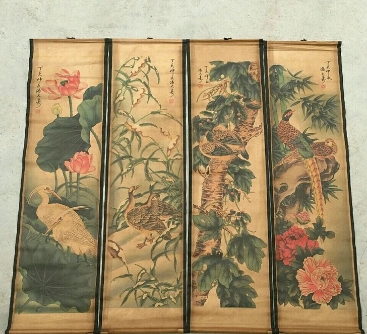 闲置四副仿古装饰画，现代工艺画，潘天寿古画...