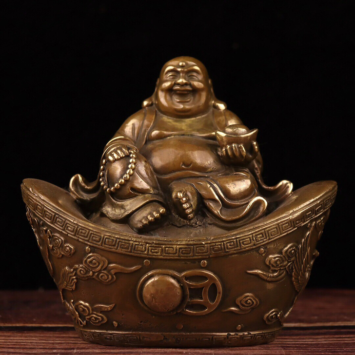 老铜佛像坐元宝弥勒佛元宝笑佛